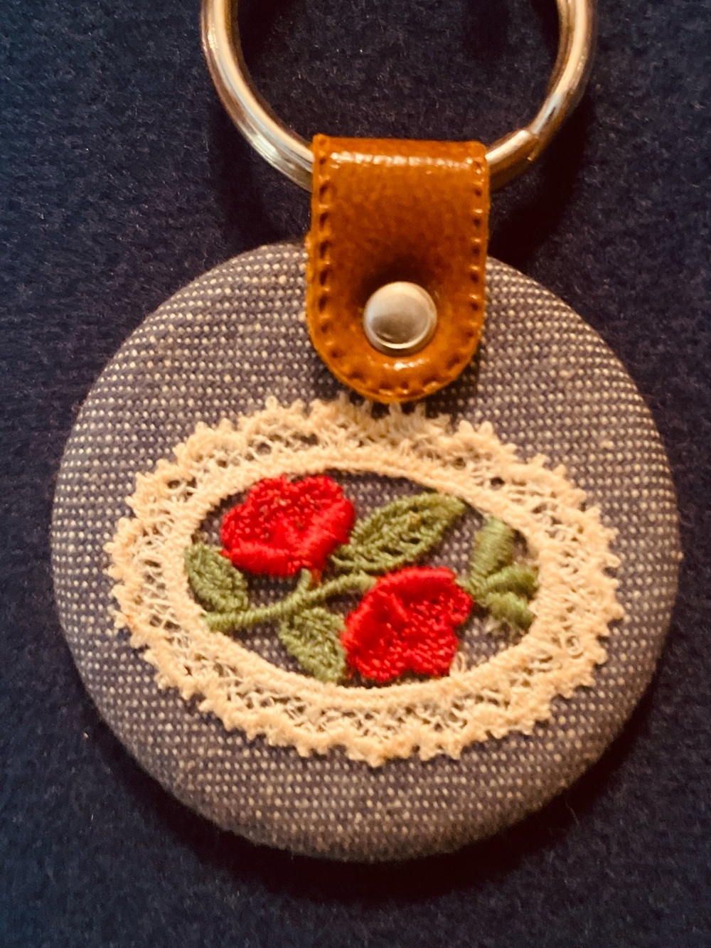 VTG, Denim Rose Lace Patch Key Ring With Mirror